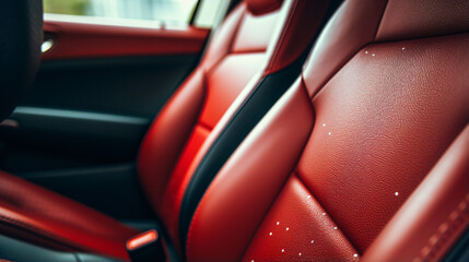 Part of red leather car seat