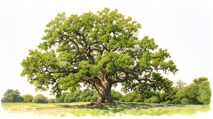 old oak tree in summer, bright background