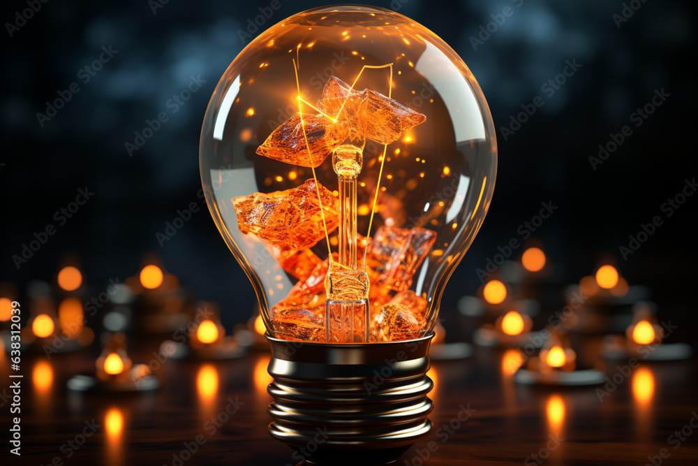 Aufkleber power lines in symbolic light bulb, stock price charts and ascending arrows with dollar and euro sym