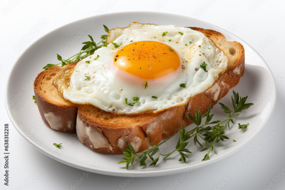 Aufkleber Fried egg isolated on white background, top view. Healthy breakfast Generative AI technology...