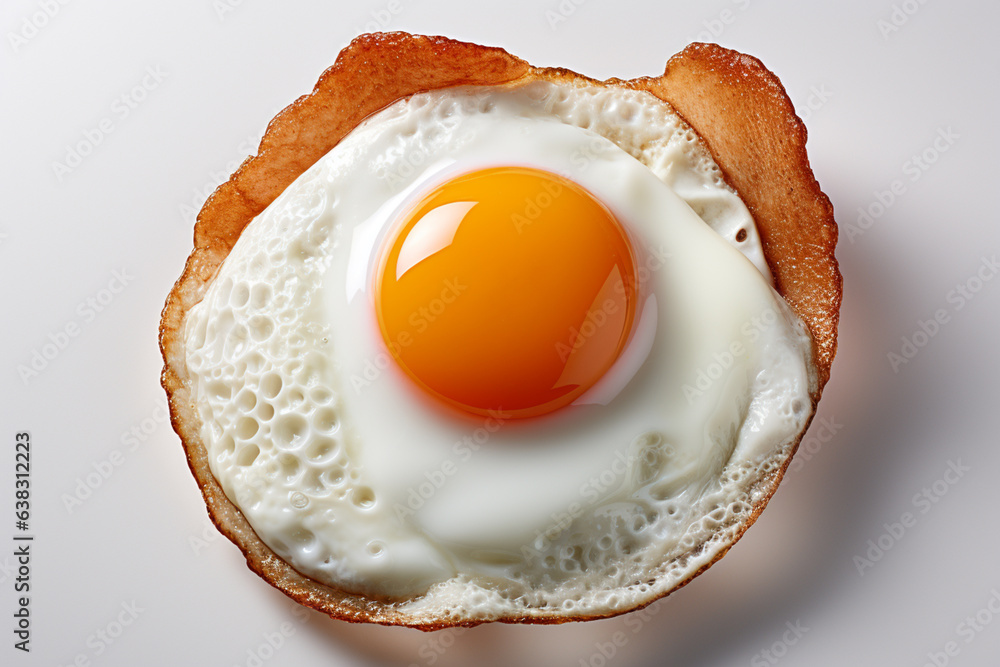 Poster Fried egg isolated on white background, top view. Healthy breakfast Generative AI technology...
