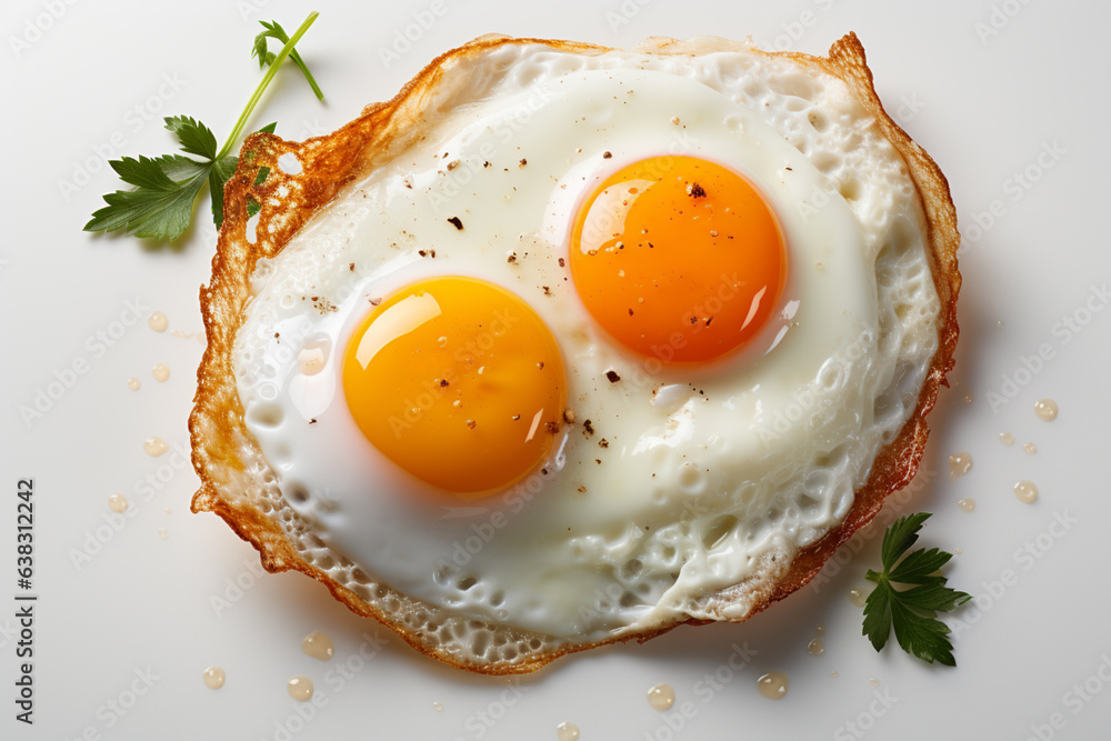 Aufkleber Fried egg isolated on white background, top view. Healthy breakfast Generative AI technology...