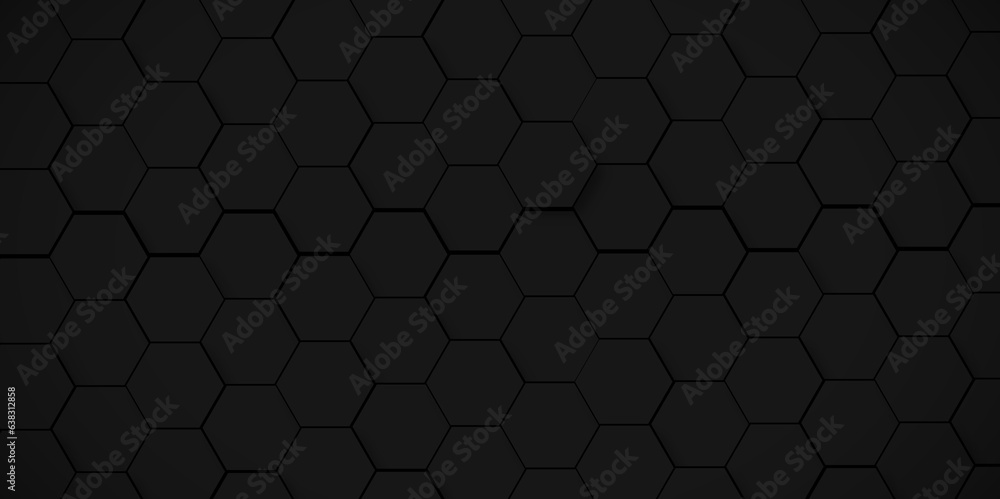 Wall mural background of abstract black hexagon background design a dark honeycomb grid pattern. abstract octag
