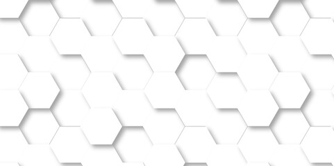 Seamless pattern with hexagons. 3d Hexagonal structure futuristic white background and Embossed Hexagon. Hexagonal honeycomb pattern background with space for text. Abstract technology, Futuristic.