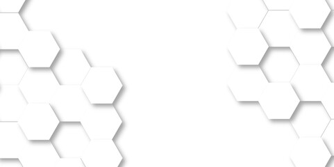 Seamless pattern with hexagons. 3d Hexagonal structure futuristic white background and Embossed Hexagon. Hexagonal honeycomb pattern background with space for text. Abstract technology, Futuristic.