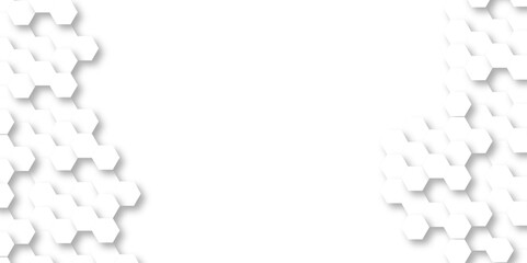 Seamless pattern with hexagons. 3d Hexagonal structure futuristic white background and Embossed Hexagon. Hexagonal honeycomb pattern background with space for text. Abstract technology, Futuristic.