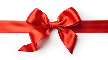 Fototapeta premium red satin ribbon and bow isolated on white background. Generative Ai
