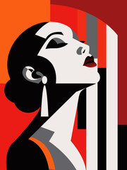 beautiful woman, minimalist screenprint poster, mid century modernism style, high contrast, negative space, vector art editable art. 18x24 © Almaz