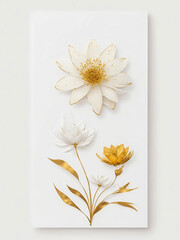 A simple 3d flower art with gold white wedding colors using white background