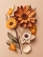 A simple, minimalistic flower art with mild colors, using Boho style