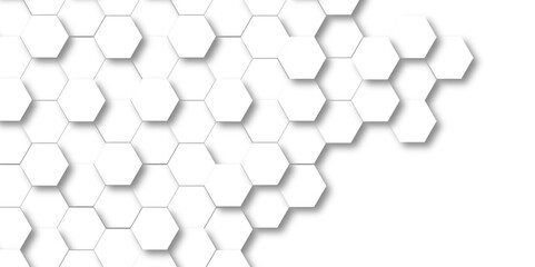 Seamless pattern with hexagons. 3d Hexagonal structure futuristic white background and Embossed Hexagon. Hexagonal honeycomb pattern background with space for text. 