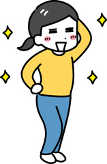 ダイエットに成功して喜ぶスリムな私服の若い女性(全身)