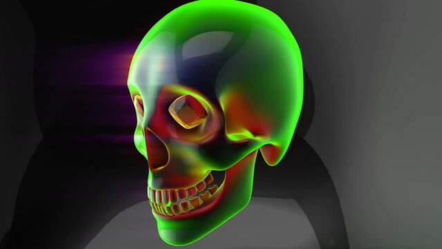 Futuristic seamless animation of a iridescent glass skull for Halloween visuals