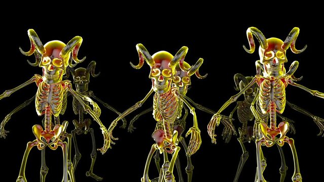 Futuristic seamless animation of a glass zombie horned skeletons for Halloween visuals