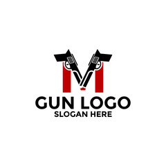 Letter M and Gun logo icon design, Gun Logo vector template