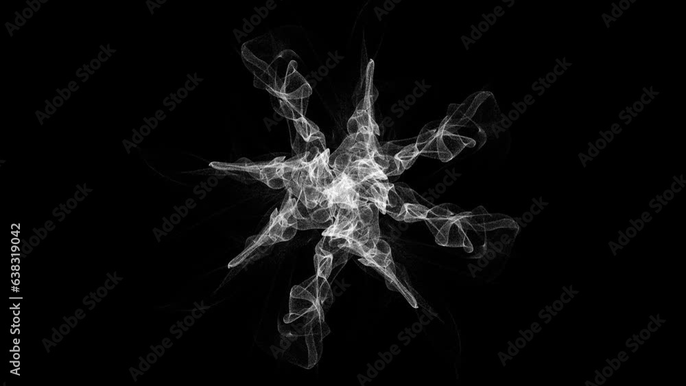 Poster animated halftone flower without background. chaotic plexus of waves from dots, molecules, particles