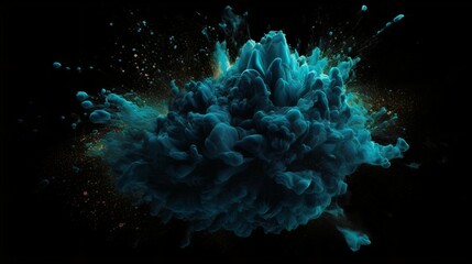Blue Paint Splashes Ignite a Fantastical Explosion on a black background, Illuminating Free Space with Artistic Magic. Generative AI