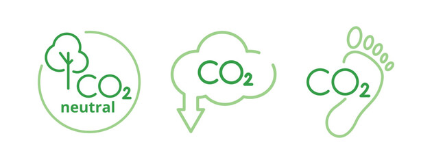 CO2 neutral emblem. Reducing carbon dioxide emissions. Carbon footprint. Vector logo on white background - obrazy, fototapety, plakaty