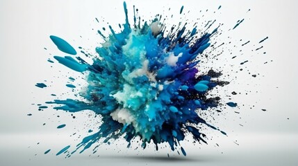 Blue  and white Paint Splashes Ignite a Fantastical Explosion on a white background, Illuminating Free Space with Artistic Magic. Generative AI