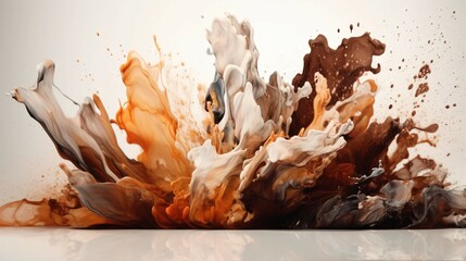 brown and cream Paint Splashes Ignite a Fantastical Explosion on a white background, Illuminating Free Space with Artistic Magic. Generative AI