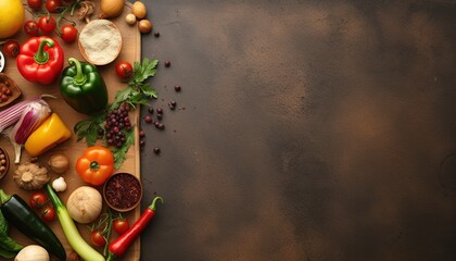 Fototapeta na wymiar cutting board surrounded by healthy food vegetables