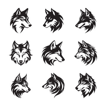 Wolf logo silhouette vector set