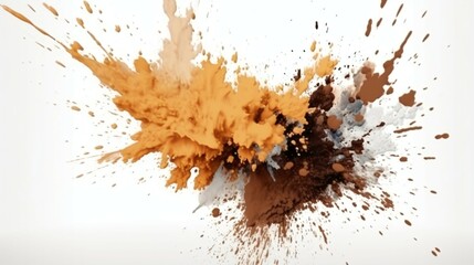 brown Paint Splashes Ignite a Fantastical Explosion on a white background, Illuminating Free Space with Artistic Magic. Generative AI