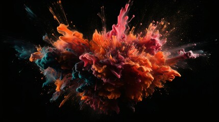 Cyan Paint Splashes Ignite a Fantastical Explosion on a black background, Illuminating Free Space with Artistic Magic. Generative AI