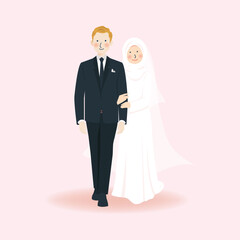 Cute Romantic Muslim Wedding Couple Holding hand and walking together