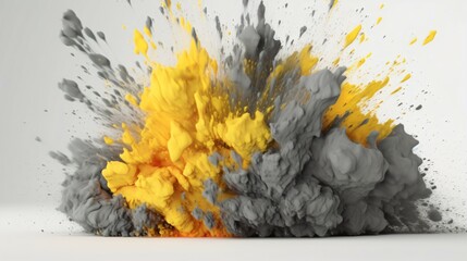 Grey and yallow Paint Splashes Erupt in a Fantasy Explosion on a white background Canvas, Creating a Colorful Symphony in Free Space. Ganerative AI