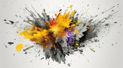 Grey and yallow Paint Splashes Erupt in a Fantasy Explosion on a white background Canvas, Creating a Colorful Symphony in Free Space. Ganerative AI