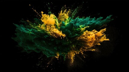 Obraz na płótnie Canvas Green and brown Paint Splashes Erupt in a Fantasy Explosion on a black background Canvas, Creating a Colorful Symphony in Free Space. Ganerative AI