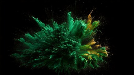 Fototapeta na wymiar A Flourish of green Paint Splashes Ignites a Fantasy Explosion on a black background, Enveloping Free Space in Creative Energy. Generative AI