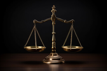 Scale of justice iconic legal symbol isolated on dark background 