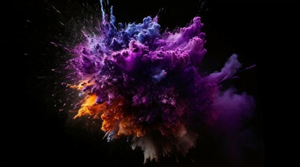A Flourish of Lavender Paint Splashes Ignites a Fantasy Explosion on a black background, Enveloping Free Space in Creative Energy. Generative AI