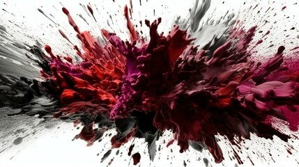 A Flourish of maroon and black Paint Splashes Ignites a Fantasy Explosion on a White background, Enveloping Free Space in Creative Energy. Generative AI