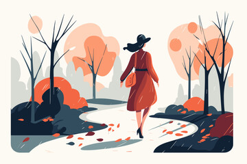 A girl in a dress walking through the park