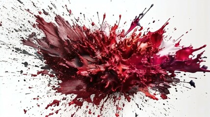 A Flourish of maroon Paint Splashes Ignites a Fantasy Explosion on a White background, Enveloping Free Space in Creative Energy. Generative AI