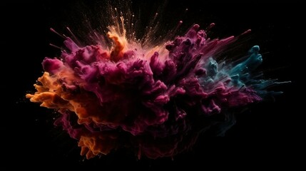 A Flourish of maroon Paint Splashes Ignites a Fantasy Explosion on a black background, Enveloping Free Space in Creative Energy. Generative AI