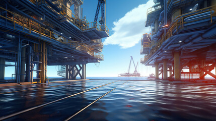 Oil and gas platform in the gulf or the sea