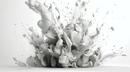A Flourish of milk Paint Splashes Ignites a Fantasy Explosion on a white background, Enveloping Free Space in Creative Energy. Generative AI