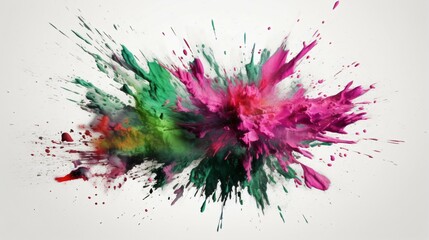 A Flourish of pink and green Paint Splashes Ignites a Fantasy Explosion on a white background, Enveloping Free Space in Creative Energy. Generative AI