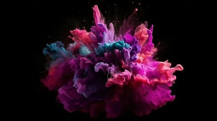 Obraz premium A Flourish of pink and purple Paint Splashes Ignites a Fantasy Explosion on a black background, Enveloping Free Space in Creative Energy. Generative AI