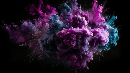A Flourish of purple and grey Paint Splashes Ignites a Fantasy Explosion on a black Abstract Canvas, Enveloping Free Space in Creative Energy. Generative AI