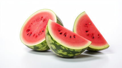 A watermelons and 1 watermelon halved, watermelon juice, white background
