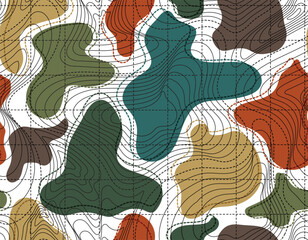 Military Topographic Camper Map Seamless Pattern. Vector Background