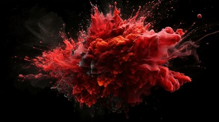 A Flourish of red Paint Splashes Ignites a Fantasy Explosion on a black Abstract Canvas, Enveloping Free Space in Creative Energy. Generative AI