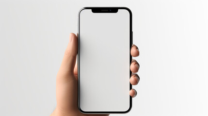 A Phone mockup in hand - clipping path, Studio shot of smartphone with blank white screen for web site design, app for mobile phone and advertisement,