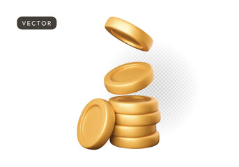 3D stack of gold coins.Growth concept.Vector illustration on white background