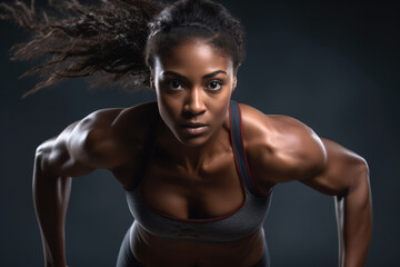 Fototapeta na wymiar African American female athlete running isolated of the background . Generative AI.